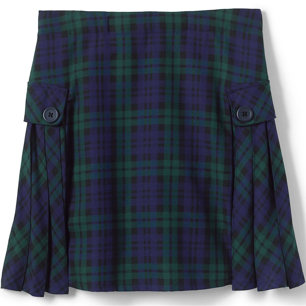 New School Uniform Girls Slim Side Pleat Plaid Skort Above the Knee